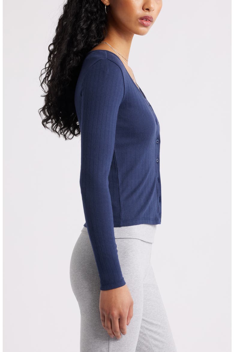Scoop Neck Pointelle Cardigan, Alternate, color, NAVY IRIS