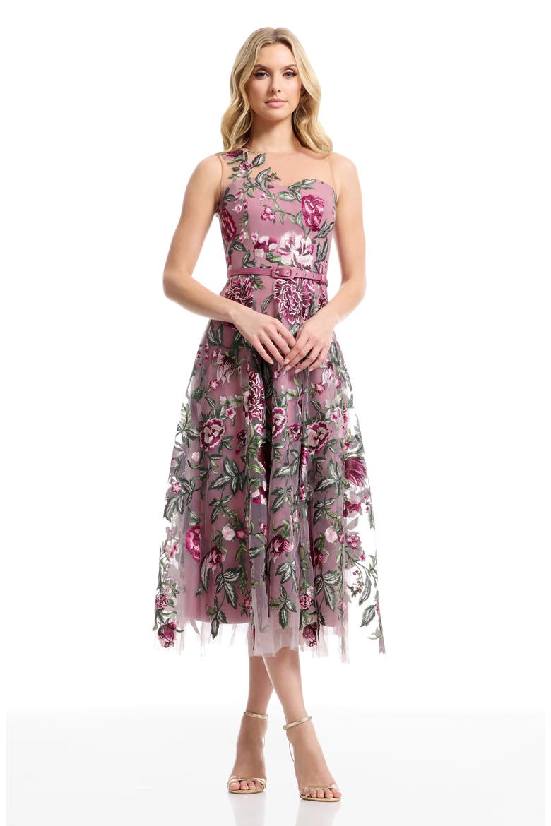 Rosemary Floral Embroidery Cocktail Midi Dress, Alternate, color, BLUSH MULTI