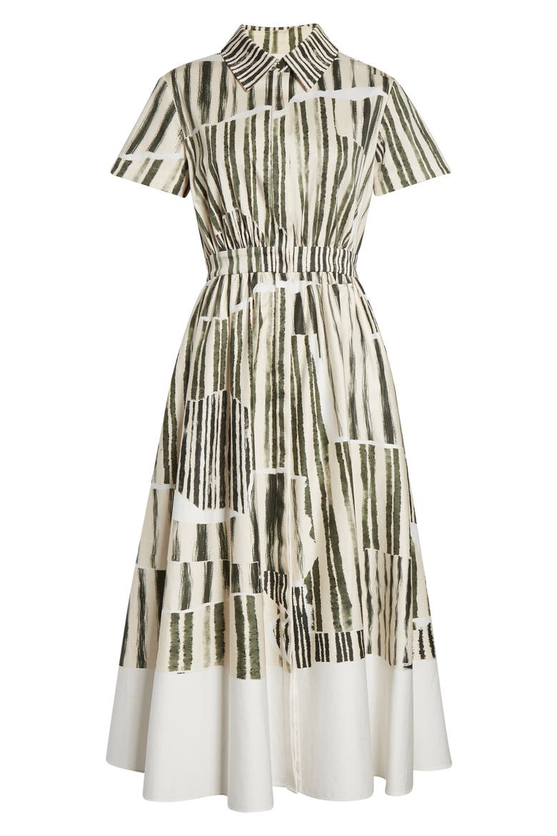 Stripe Collage Stretch Cotton Midi Shirtdress, Alternate, color, PLASTER/ HUNTER GREEN