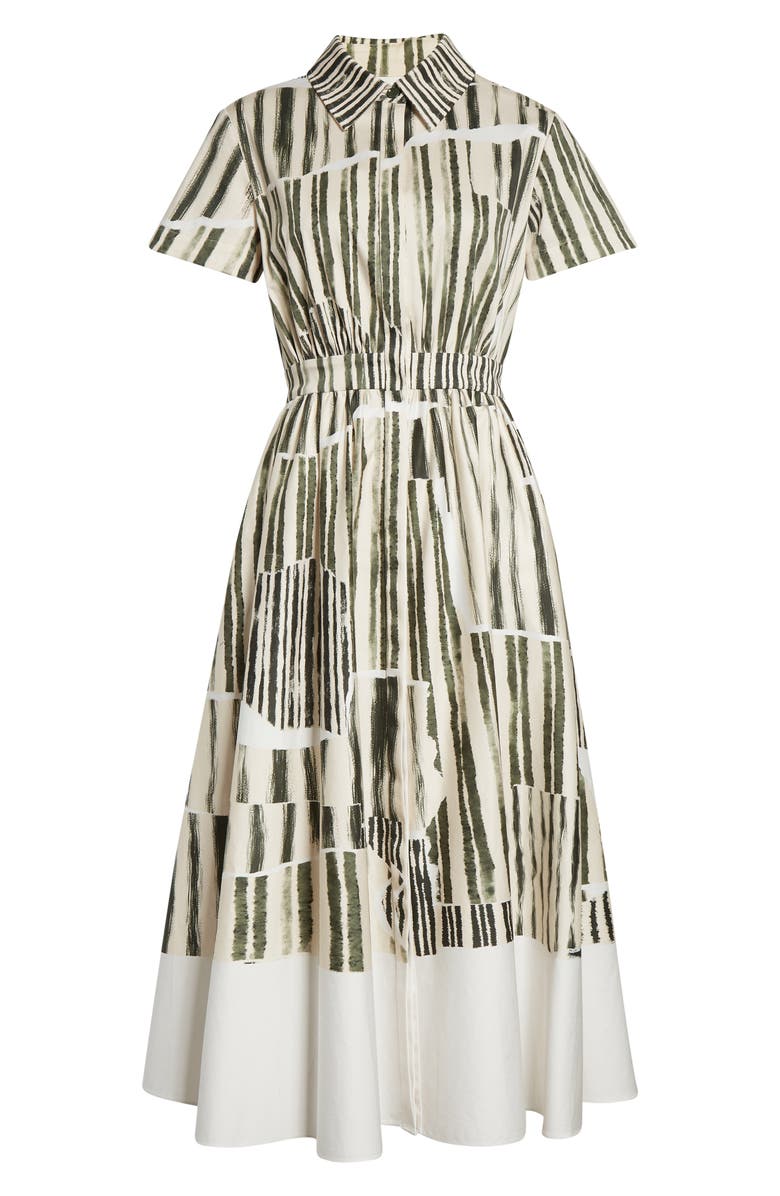 Jason Wu Collection Stripe Collage Stretch Cotton Midi Shirtdress, Alternate, color, Plaster/ Hunter Green