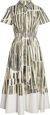 Jason Wu Collection Stripe Collage Stretch Cotton Midi Shirtdress