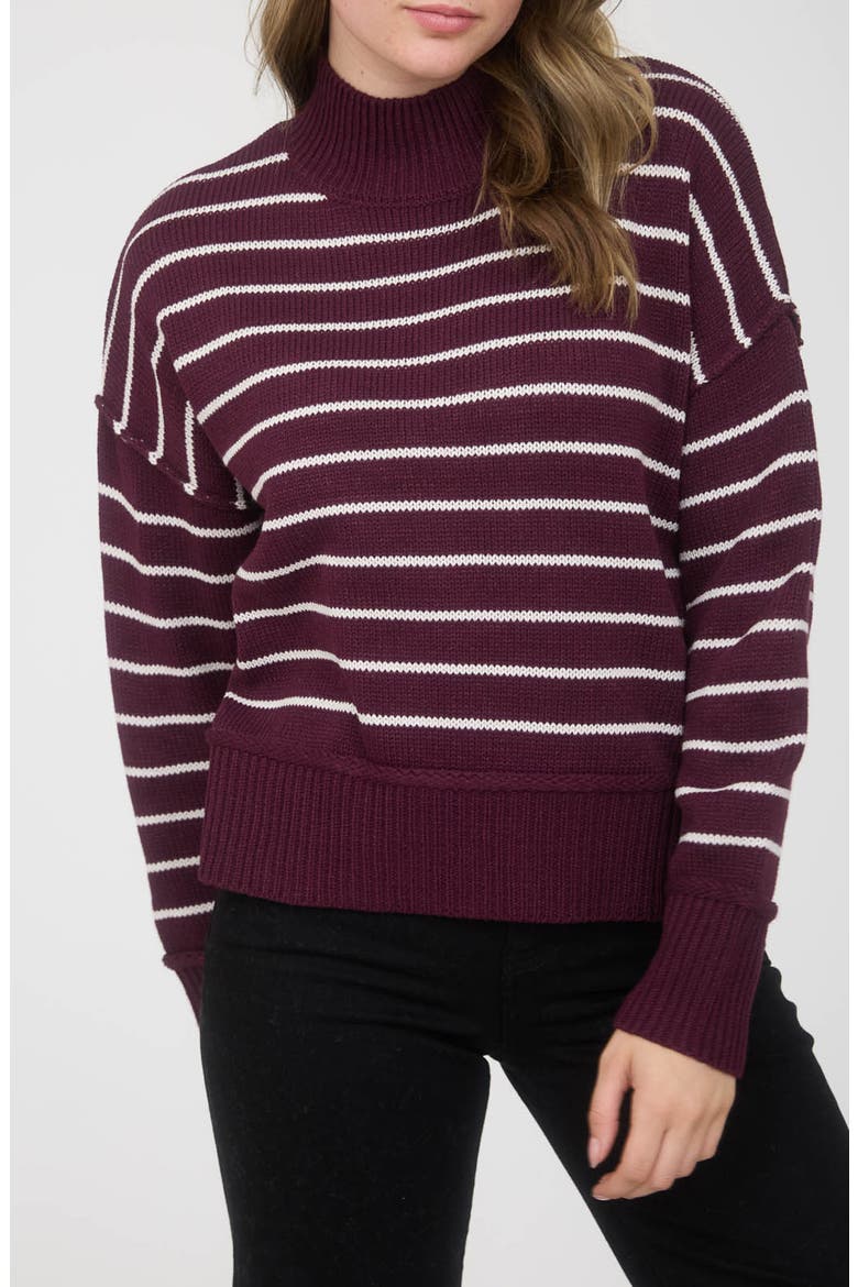 Stripe Mock Neck Sweater, Main, color, BURGUNDY