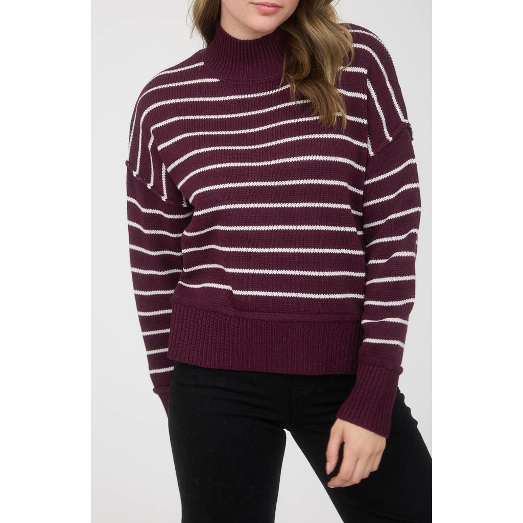 Blu Pepper Stripe Mock Neck Sweater In Burgundy
