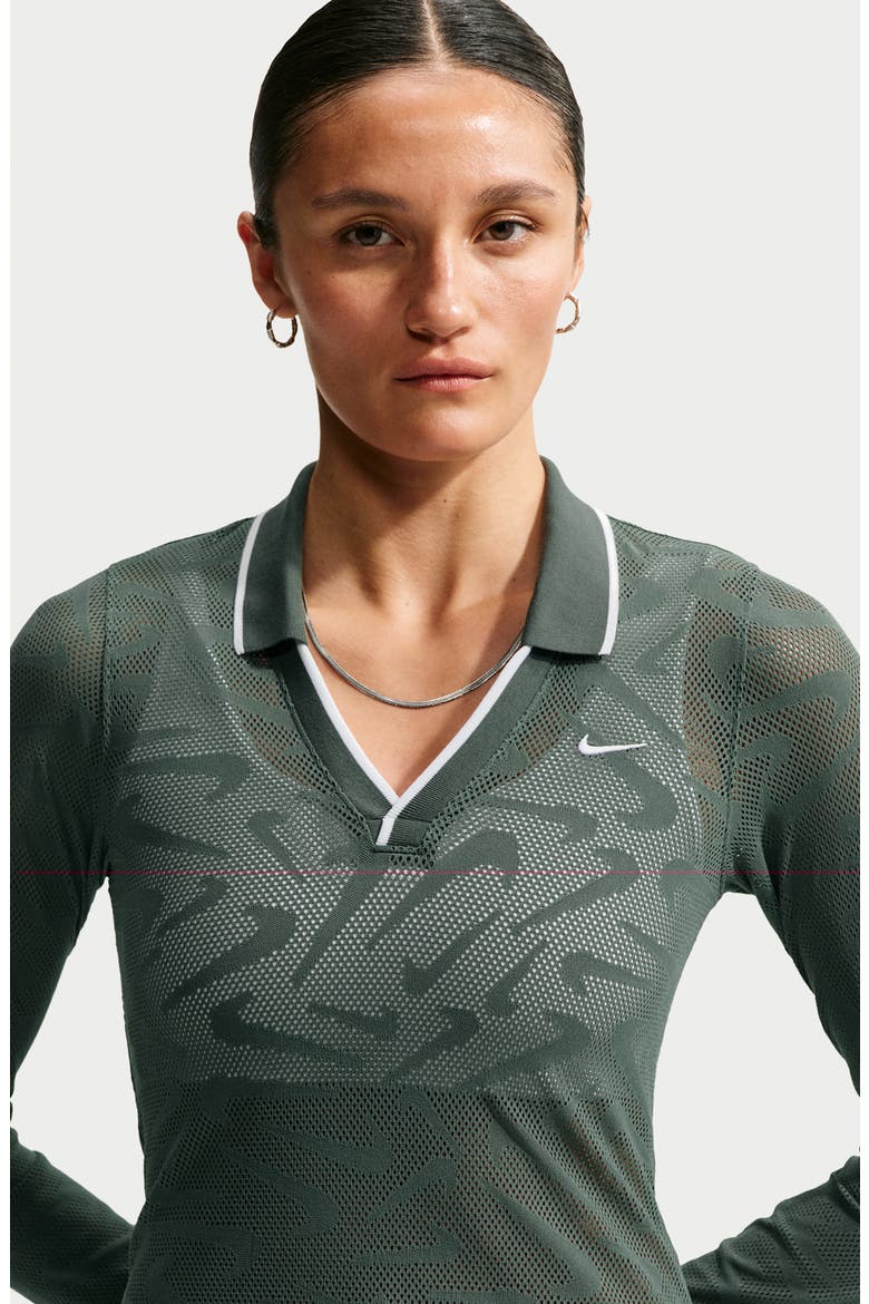 Long Sleeve Performance Polo, Alternate, color, CAMO GREEN/ WHITE