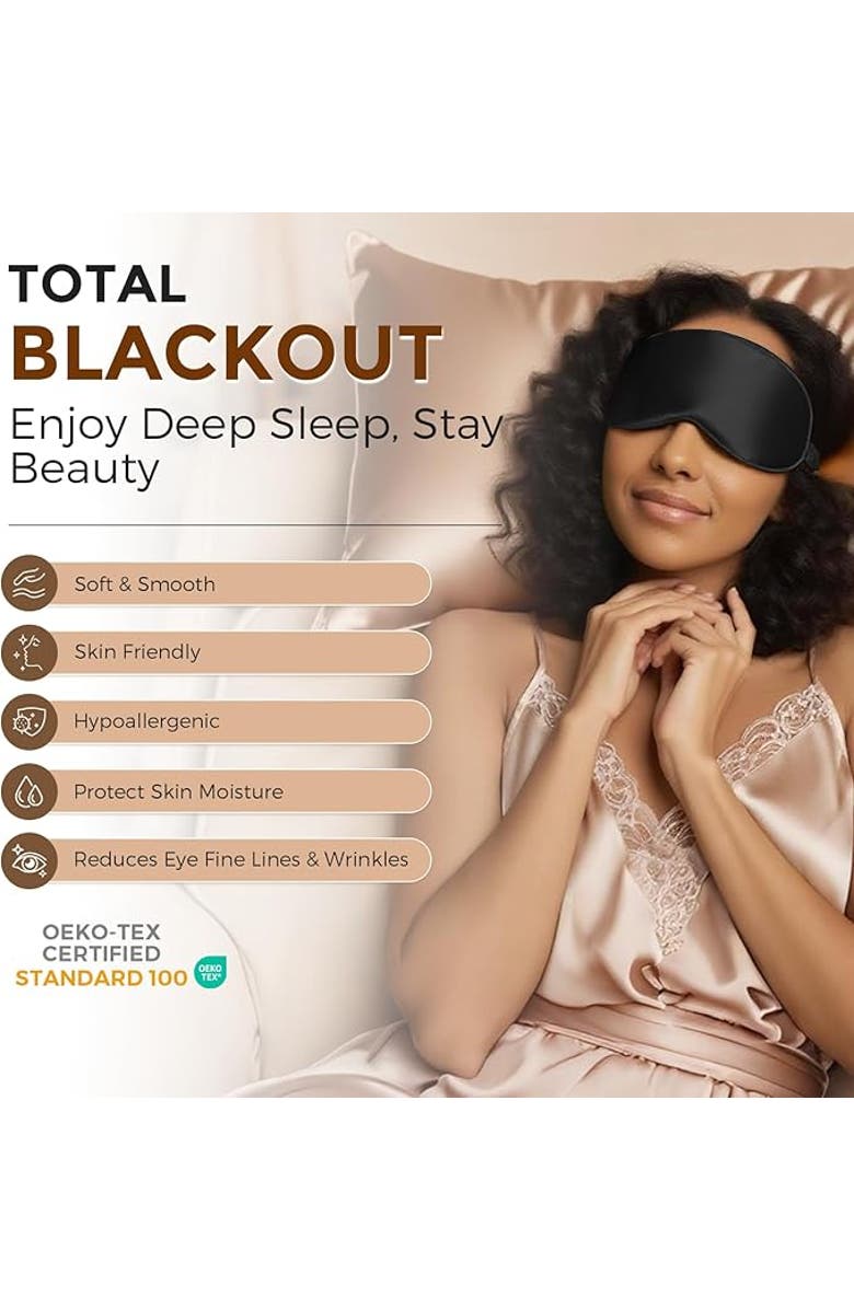 SILKSILKY 1 PC 22Momme Mulberry Silk 3D Contoured Blackout Eye Mask With Elastic Band, Alternate, color, Black