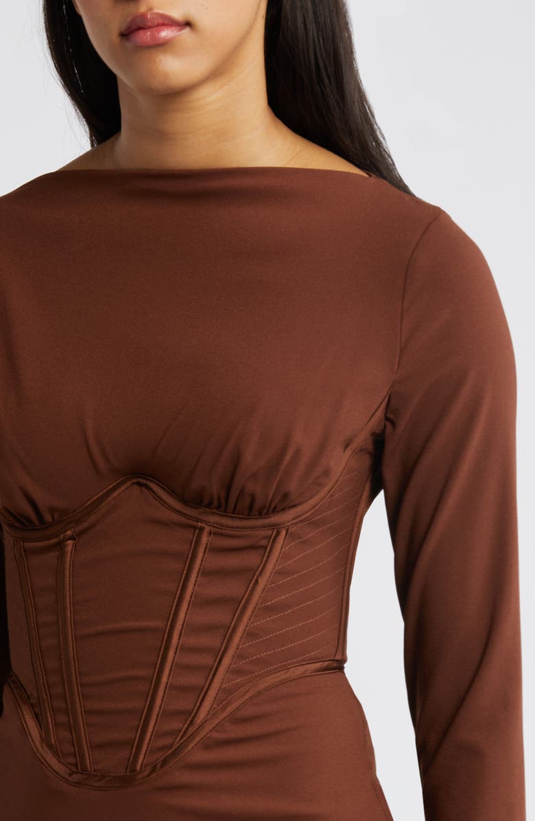 Mistress Rocks Long Sleeve Corset Minidress, Alternate, color, Cocoa