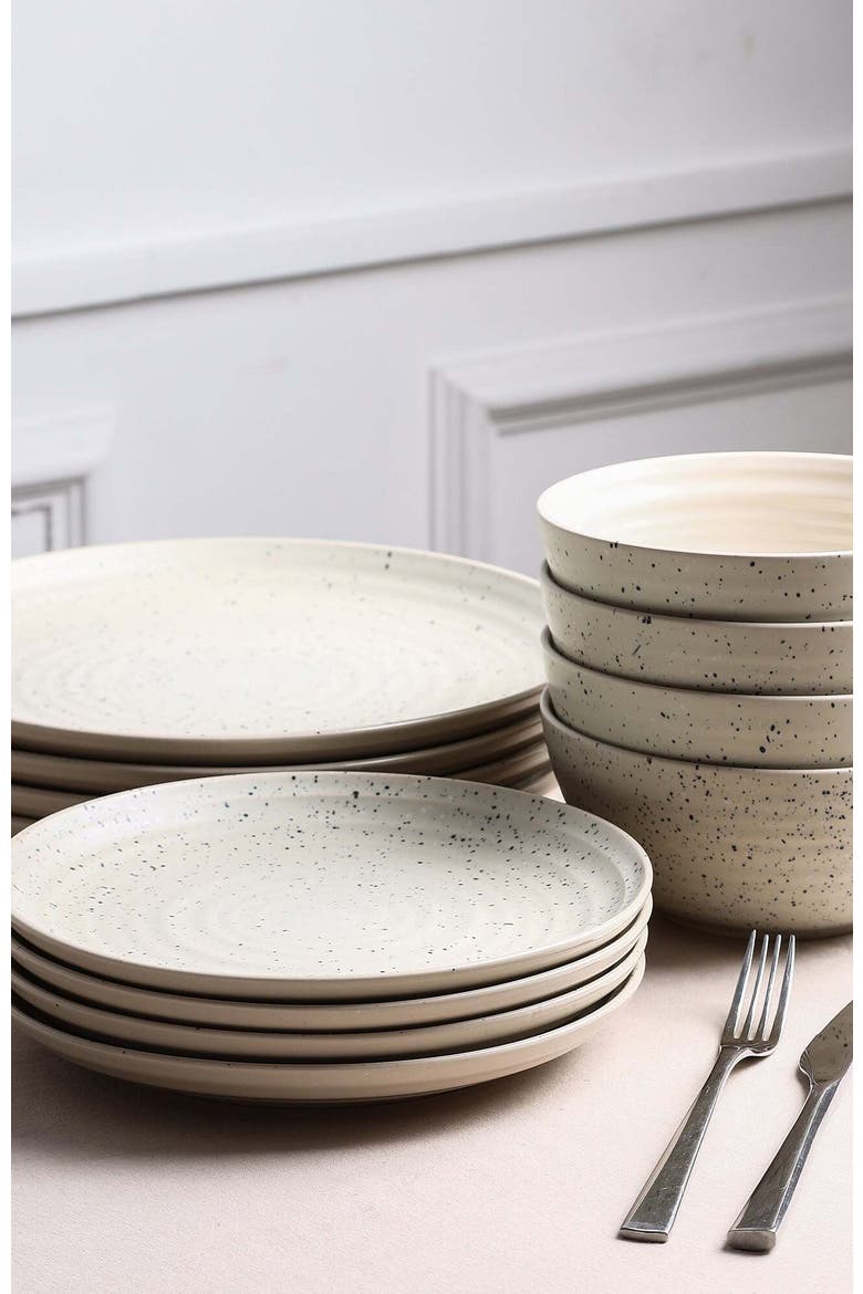 Dua Stoneware 4-Piece Dinner Plate Set, Alternate, color, White