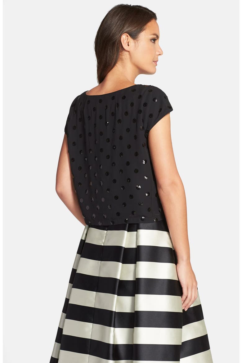 Pleated Stripe Midi Skirt, Alternate, color, IVORY/ BLACK