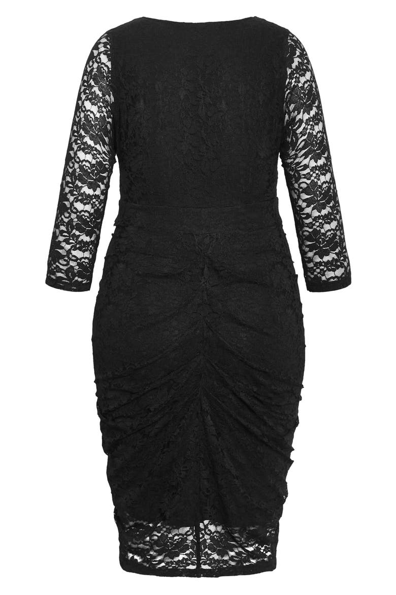 Lacey Zip Ruched Midi Dress, Alternate, color, BLACK