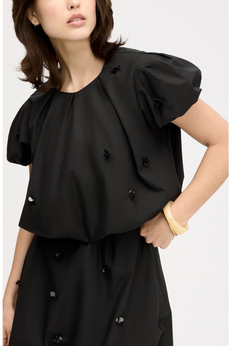 Paillette Bubble Cotton Poplin Crop Top, Alternate, color, TRUE BLACK