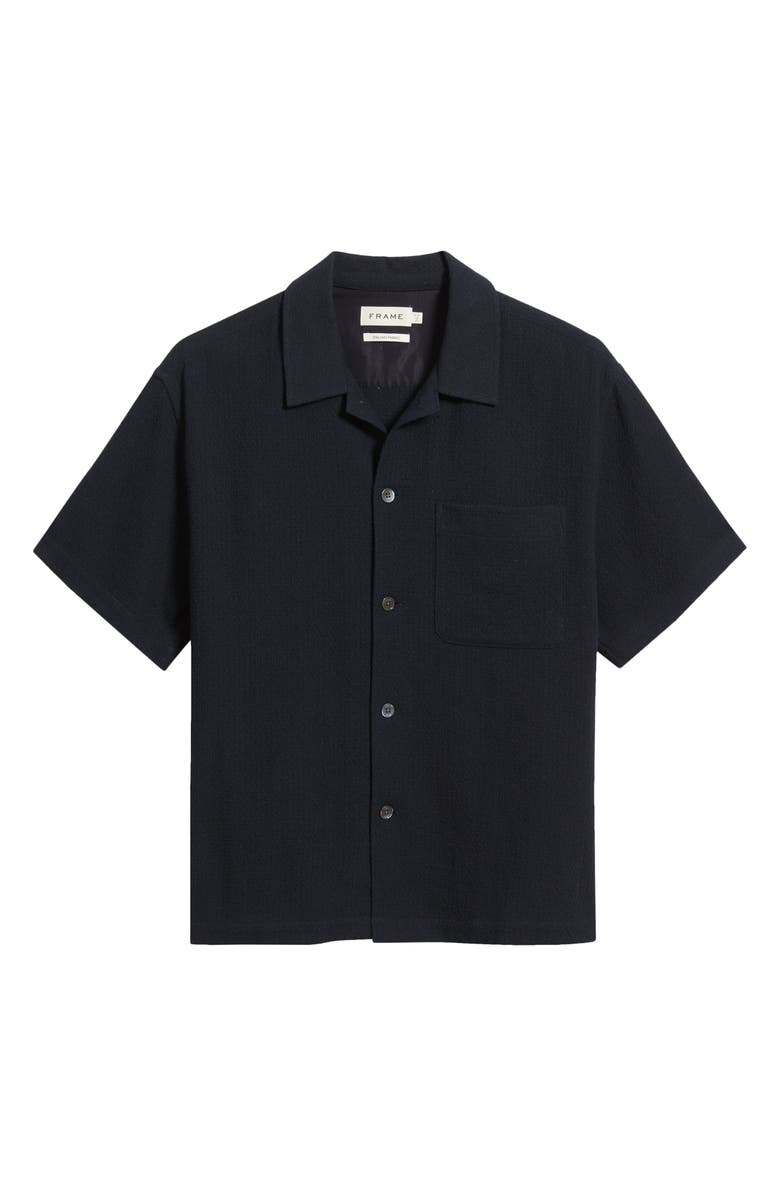 FRAME Open Weave Short Sleeve Cotton Blend Button-Up Shirt, Main, color, Dark Navy