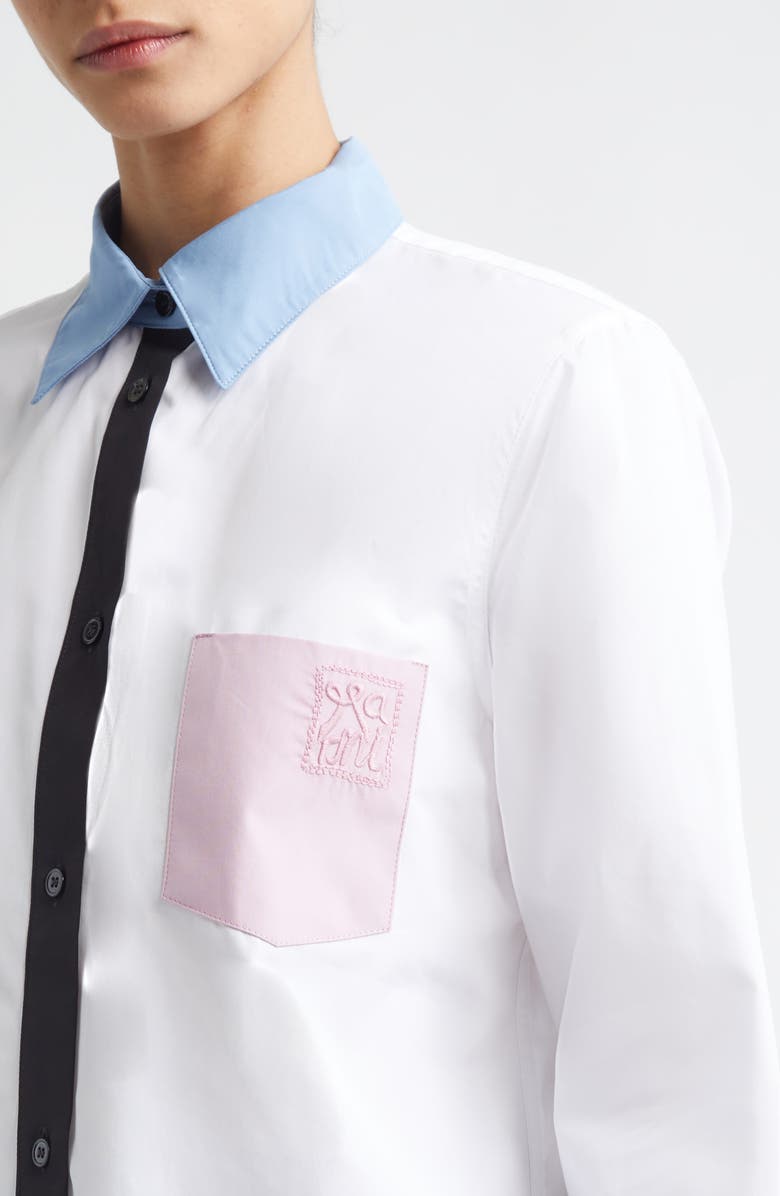 Marni Embroidered Pocket Button-Up Baby Shirt, Alternate, color, 00W01lily White