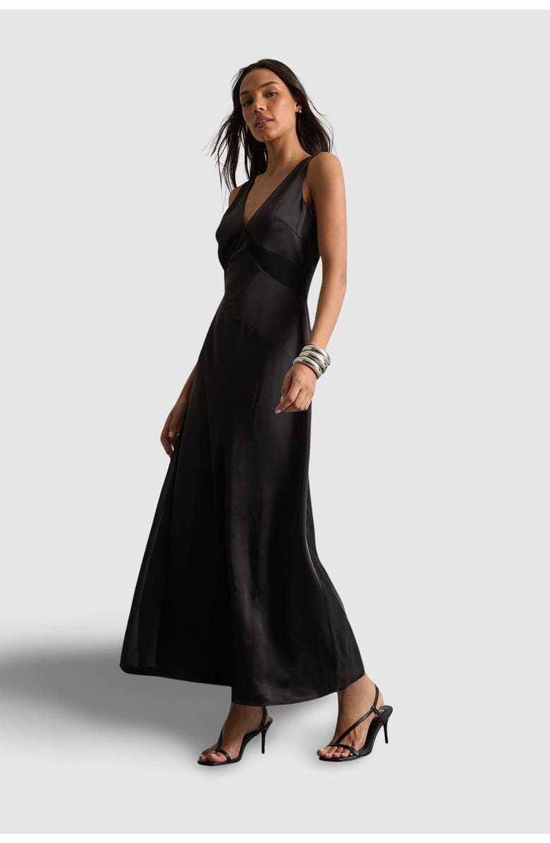 Warehouse Satin and Chiffon Mix Midaxi Dress, Main, color, Black