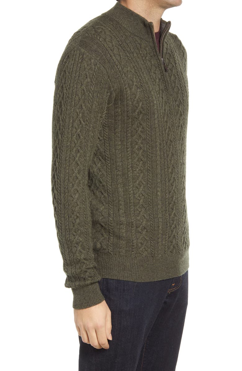 Peter Millar Men's Crown Cable Wool & Cashmere Quarter Zip Sweater, Alternate, color, 