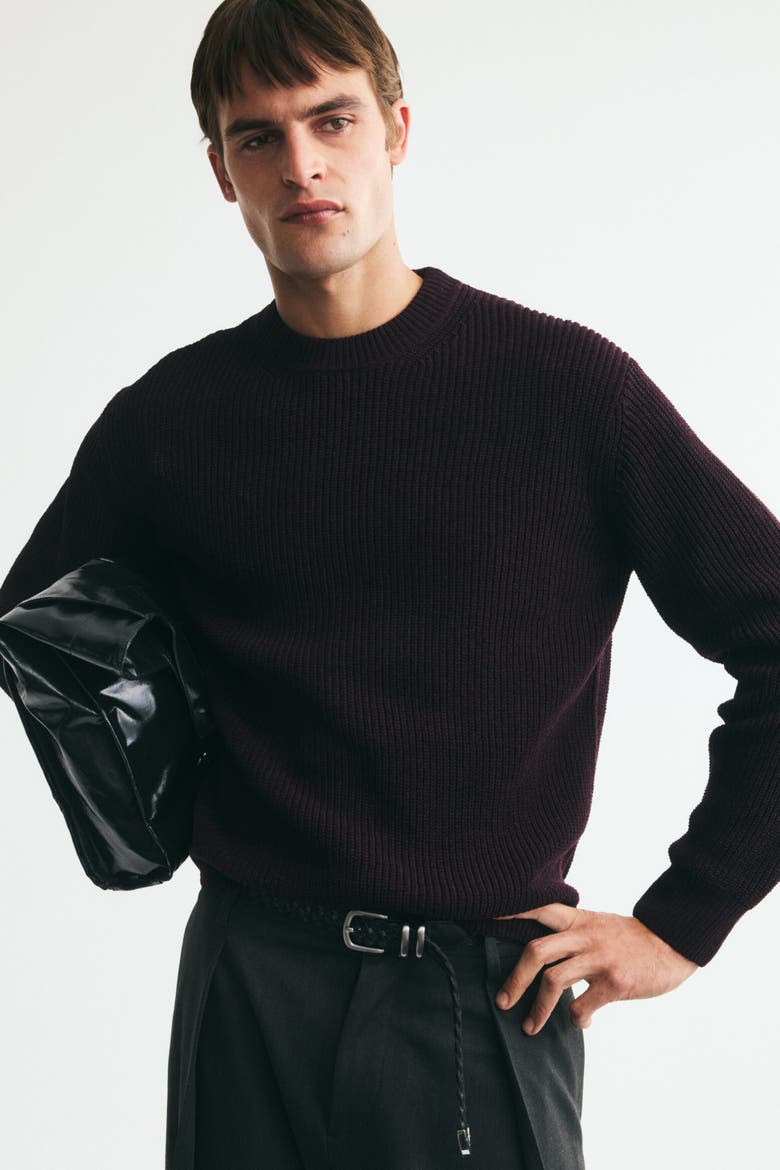 Relaxed-Fit Rib-Knit Sweater, Alternate, color, Dark purple
