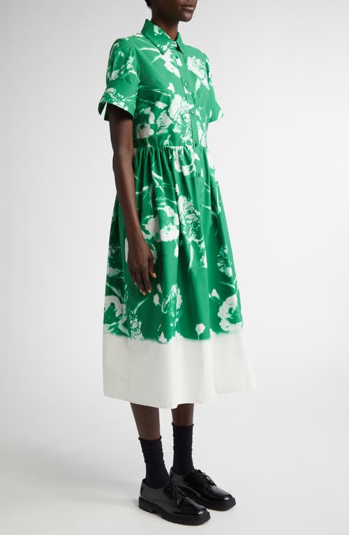 Shop Erdem Floral Print Cotton Poplin Shirtdress In Carnation Cyanotype Clover