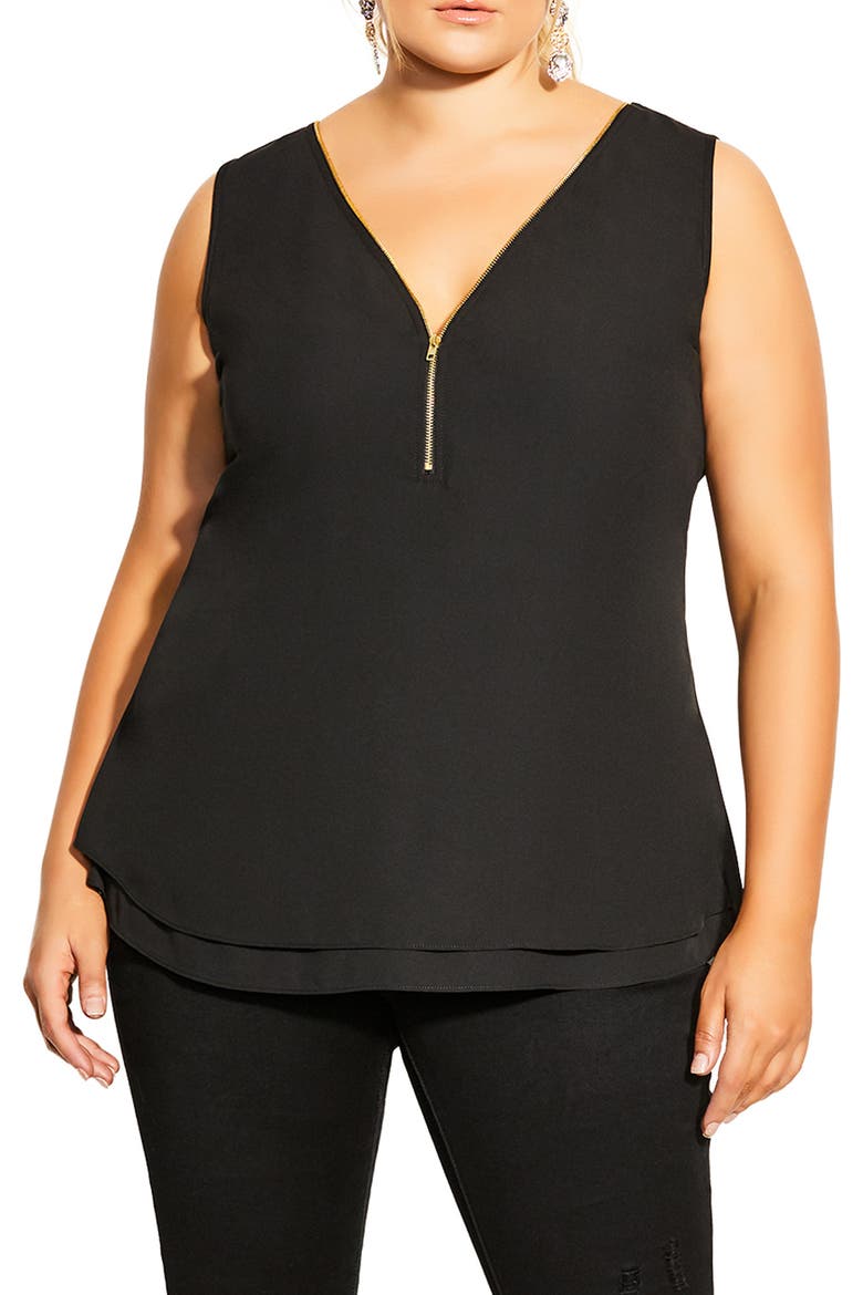 Sexy Zip Sleeveless Top, Main, color, BLACK