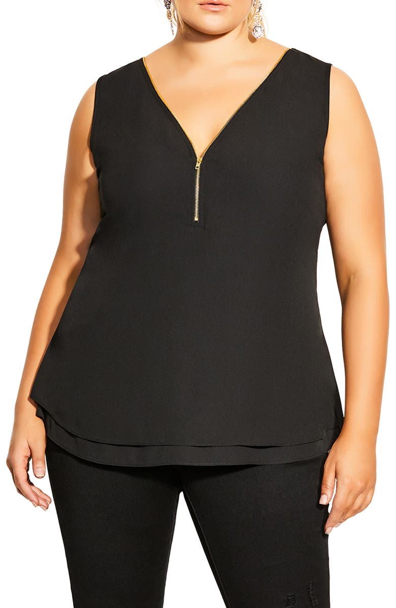 City Chic Sexy Zip Sleeveless Top, Main, color,