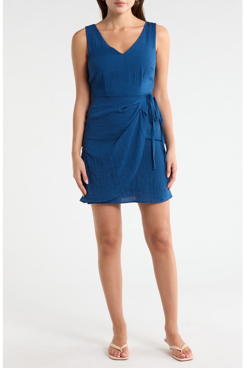 Sleeveless Faux Wrap Minidress, Main, color, CHAMBRAY