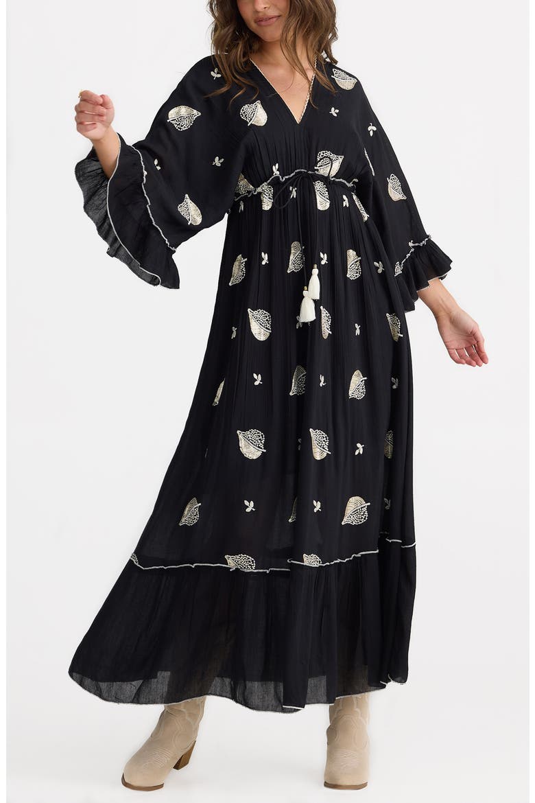 Ebony Embellished Long Sleeve Maxi Dress, Alternate, color, BLACK