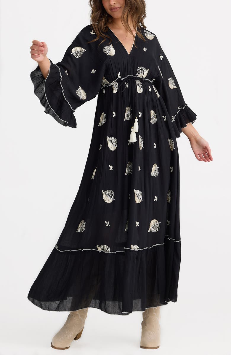 Talisman the Label Ebony Embellished Long Sleeve Maxi Dress, Alternate, color, Black