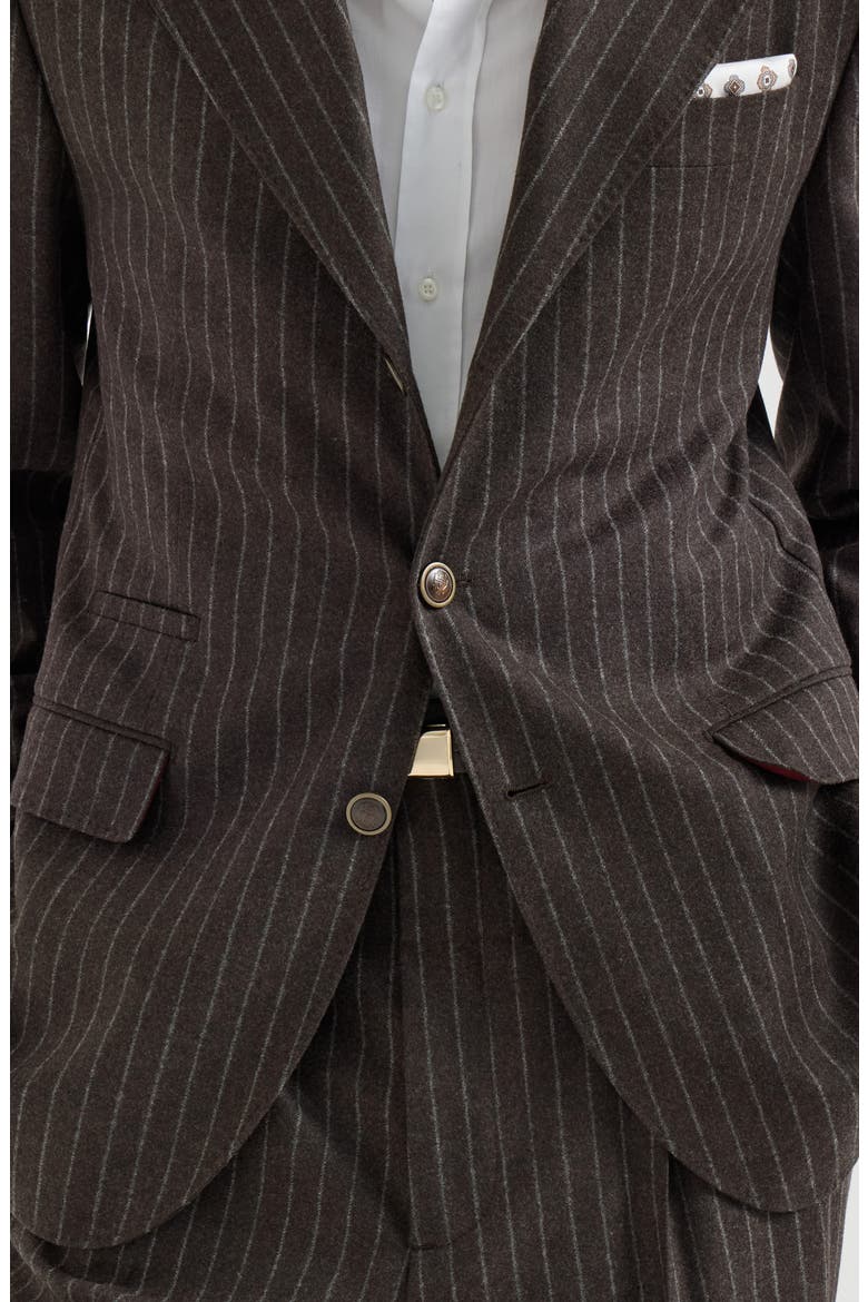 Virgin wool and cashmere chalk stripe flannel Tailor blazer, Alternate, color, Brown