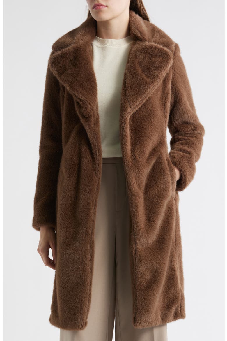 Reefer Faux Fur Longline Coat, Alternate, color, PORTOBELLO