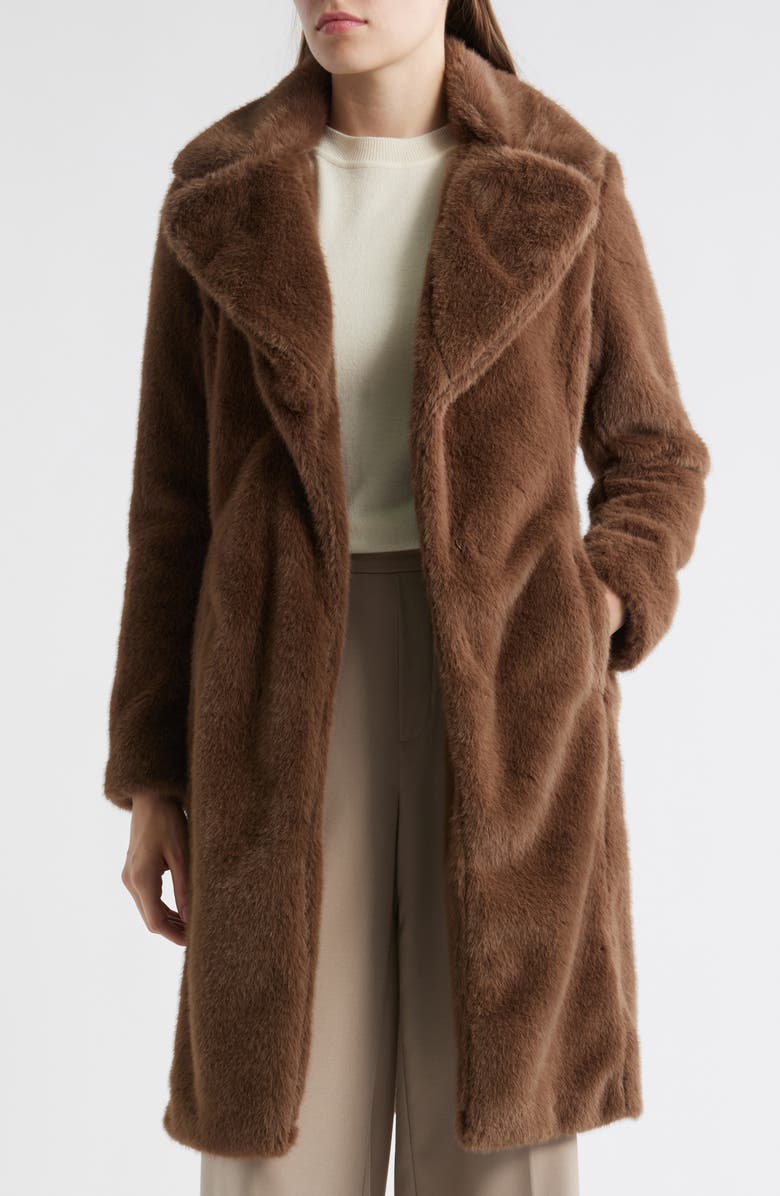 Via Spiga Reefer Faux Fur Longline Coat, Alternate, color, Portobello