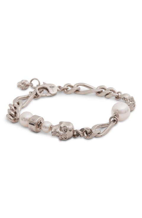 Crystal Skull & Faux Pearl Bracelet