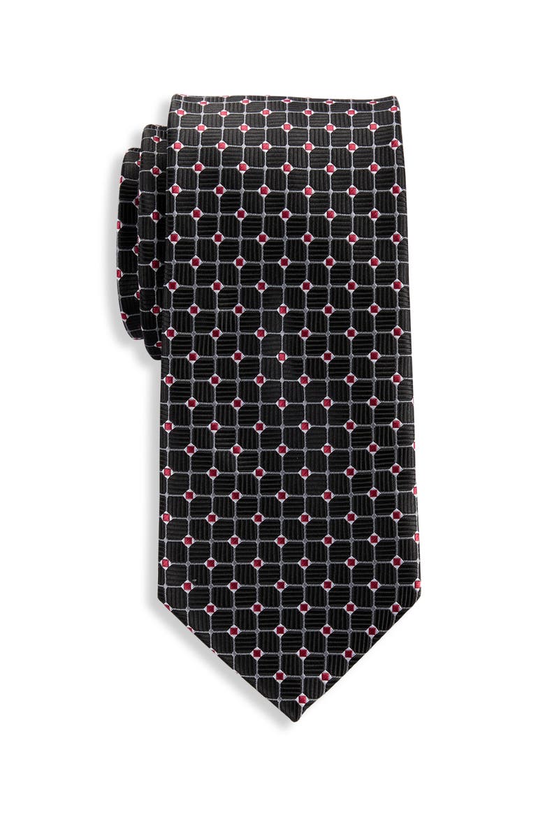Big & Tall Geometric Grid Patterned Tie, Main, color, BLACK