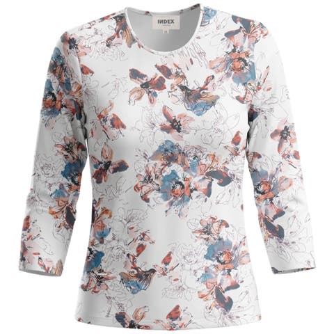Graphic Cotton Round Neck Binding 3/4 Sleeve Tee