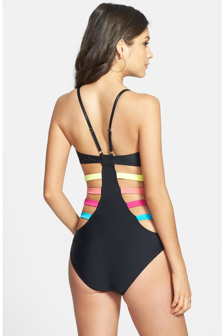 Undercover Cage Cutout One-Piece Swimsuit, Alternate, color, BLACK