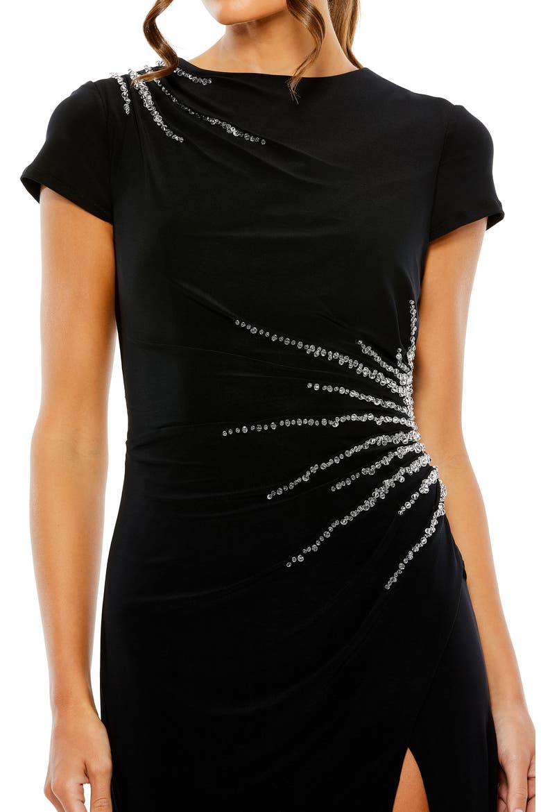 Bead Embellished Sheath Gown, Alternate, color, BLACK