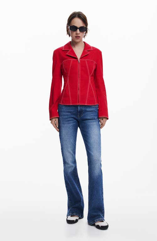 Desigual Topstitch Detail Stretch Cotton Jacket In Orange Red