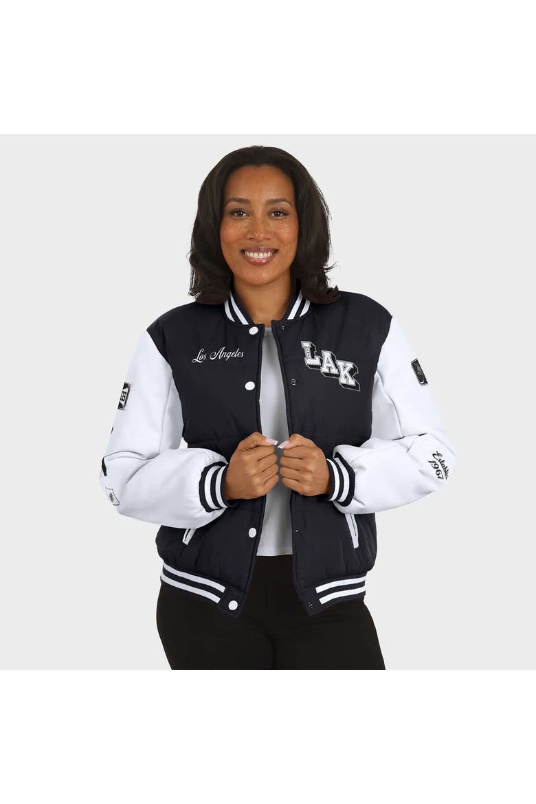 Women's WEAR by Erin Andrews Black/White Los Angeles Kings Varsity Full-Snap Puffer Jacket, Alternate, color, Black