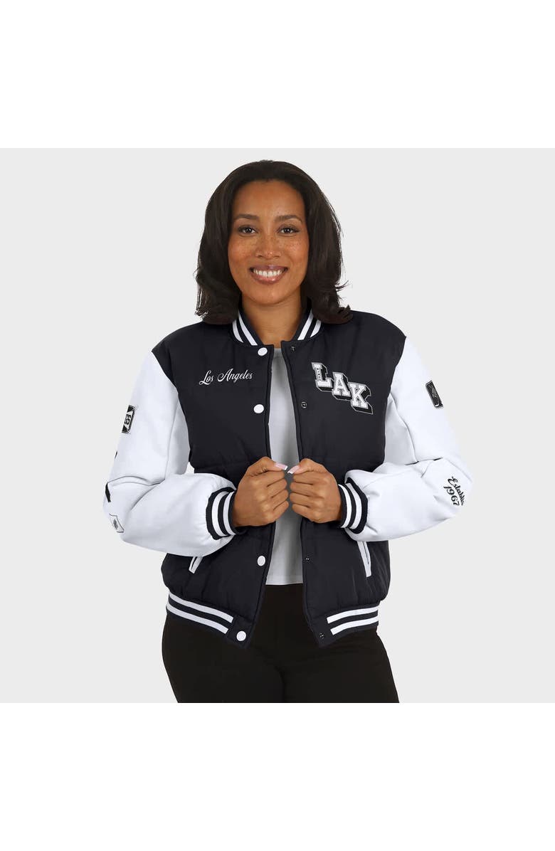 WEAR by Erin Andrews Women's WEAR by Erin Andrews Black/White Los Angeles Kings Varsity Full-Snap Puffer Jacket, Alternate, color, Black