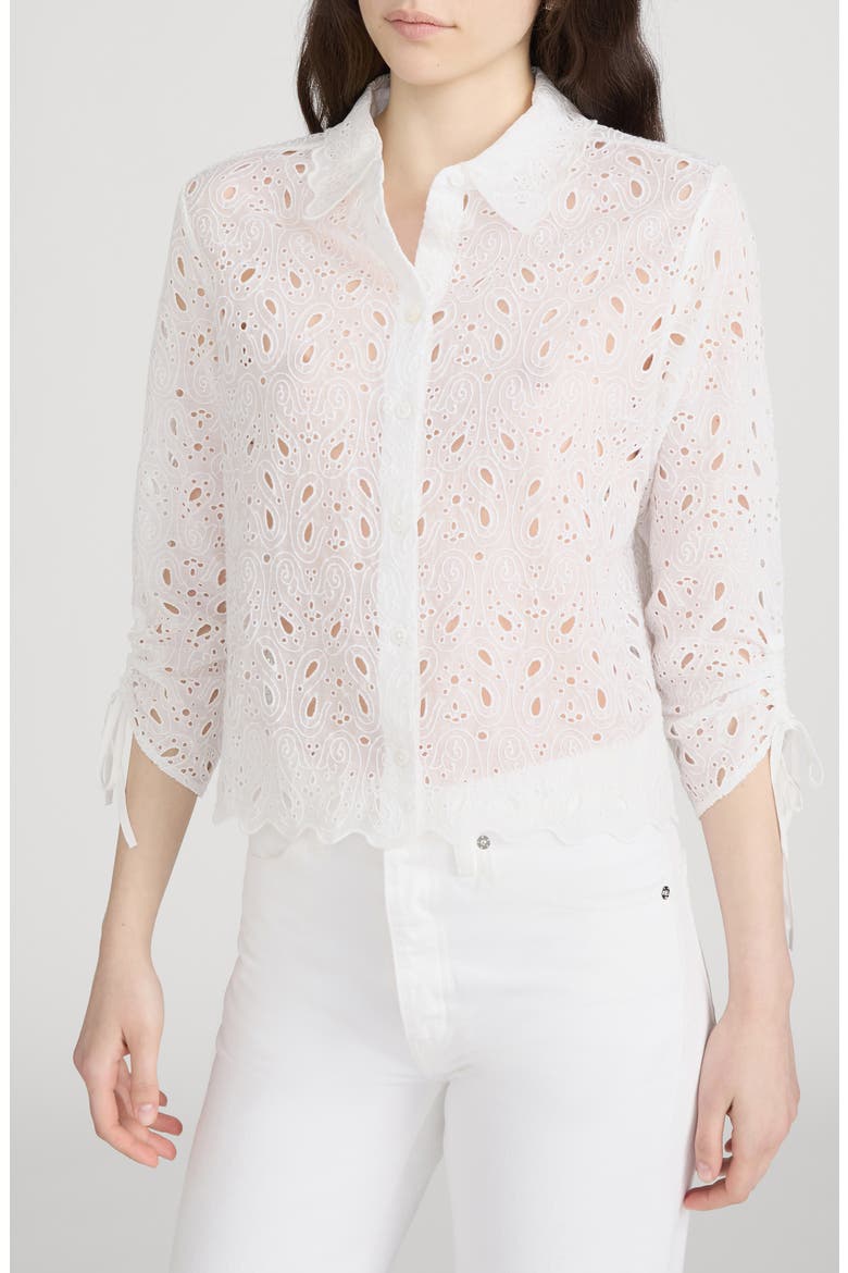 Sheer Paisley Eyelet Button-Up Shirt, Alternate, color, WHITE