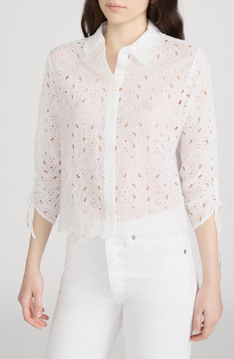 FRAME Sheer Paisley Eyelet Button-Up Shirt, Alternate, color, White