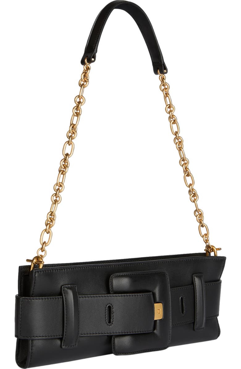 Balmain Anthem smooth leather clutch, Alternate, color, Black