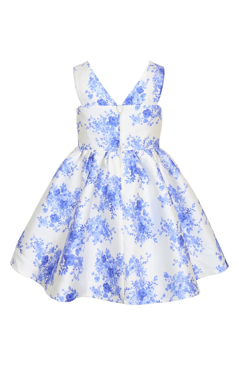 Zunie Kids' Bow Front Mikado Party Dress, Alternate, color, Ivory/ Blue