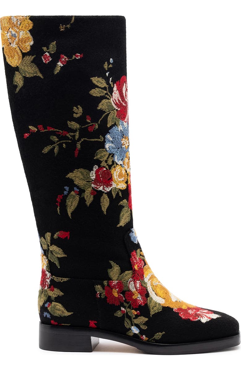Larroudé x Markarian Flat Boot In Wool and Floral Embroidery, Main, color,