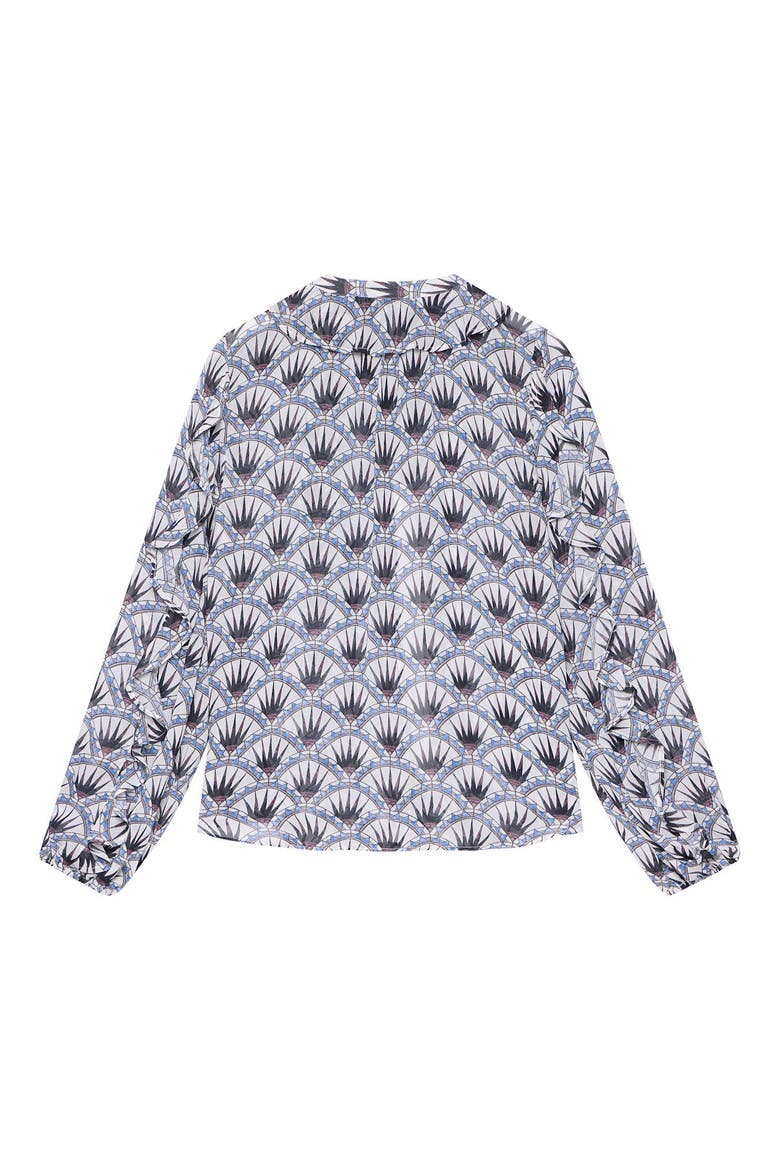 Art Deco Ruffle Tie-Neck Blouse, Alternate, color, Blue