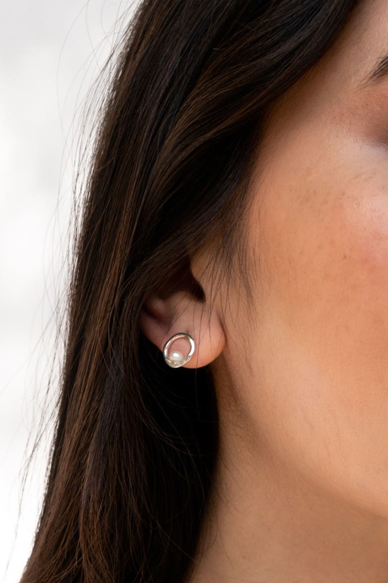 Open Circle & White Pearl Waterfall Earrings, Alternate, color, Sterling Silver