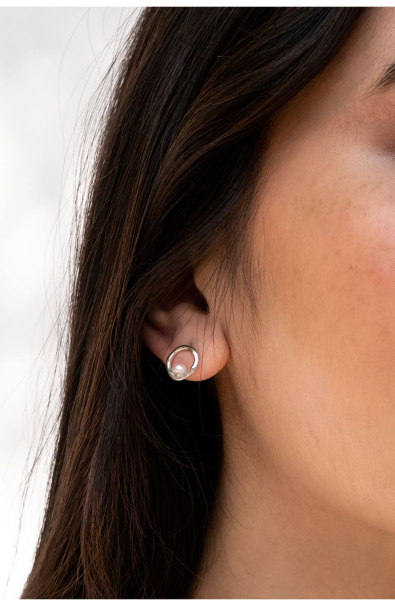 Dower & Hall Open Circle & White Pearl Waterfall Earrings, Alternate, color, Sterling Silver