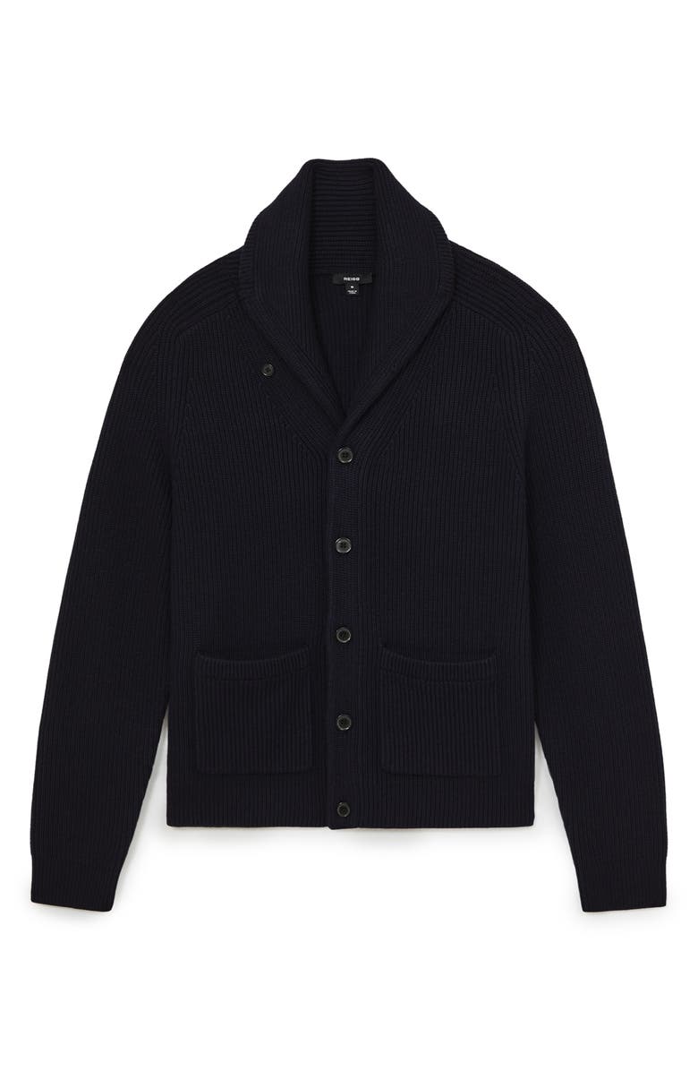 Reiss Cannon Rib Cardigan, Alternate, color, Navy