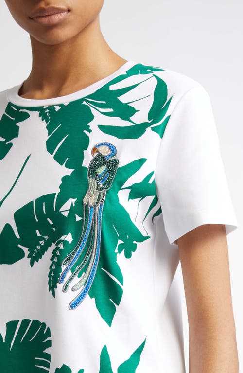 Max Mara Won Crystal Embellished Parrot T-shirt In Green