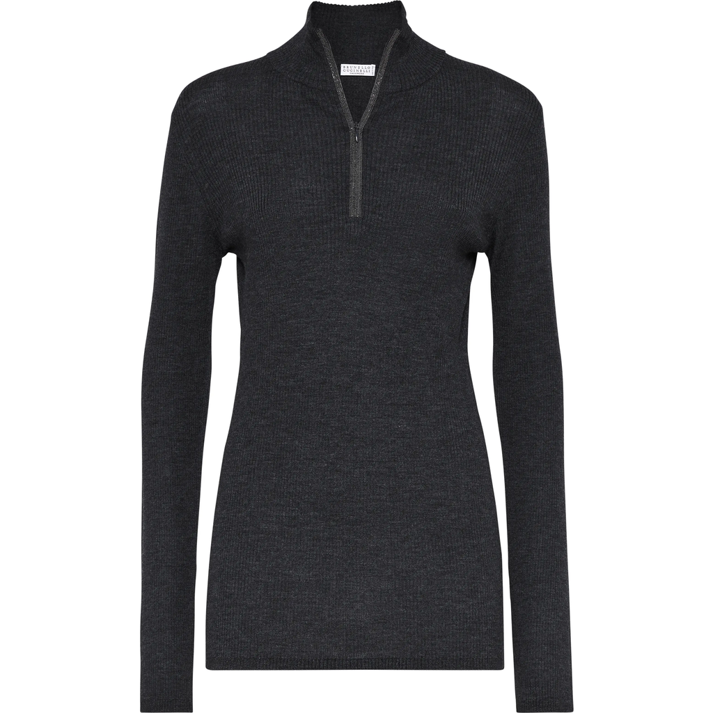 Brunello Cucinelli Virgin Wool-cashmere Rib-knit Sweater In Anthracite
