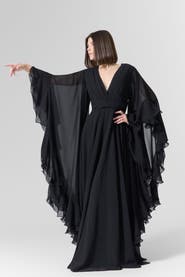 Le Fafo Luna Ruffles Sleeves Chiffon Maxi Dress