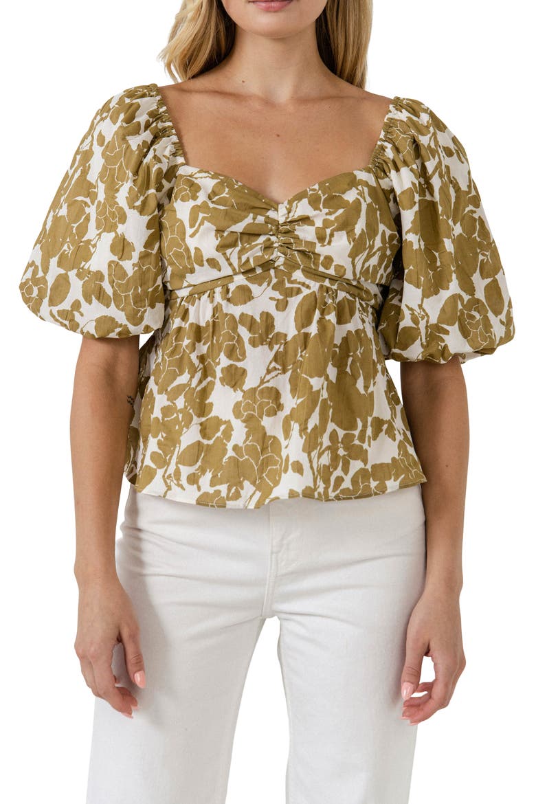 Floral Peplum Top, Main, color, TAN