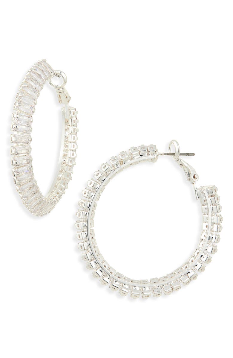 Tasha Crystal Hoop Earrings, Main, color, Silver Crystal